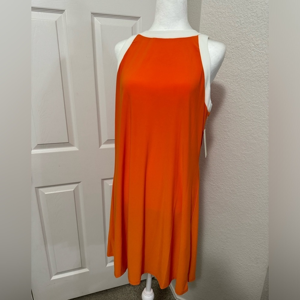 Tash & Sophie Contrast Trim Jersey Dress Orange White